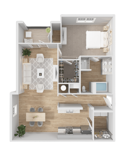 Floor plan for 1 bed, 1 bath, 1168 sqft